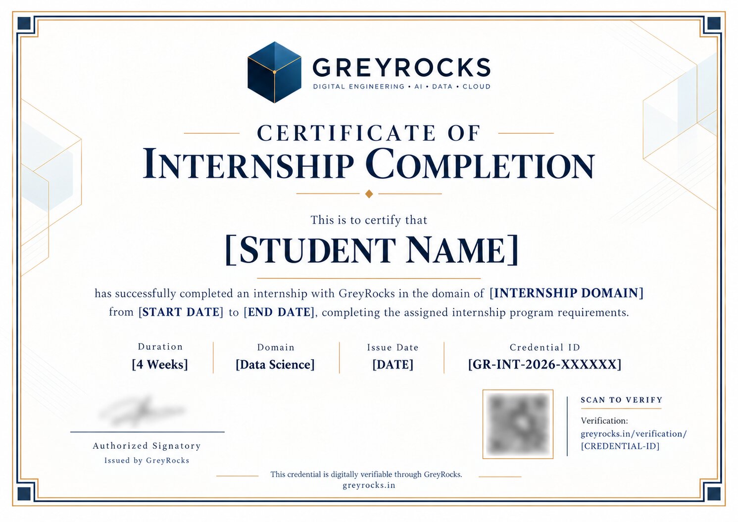 Sample GreyRocks internship certificate preview